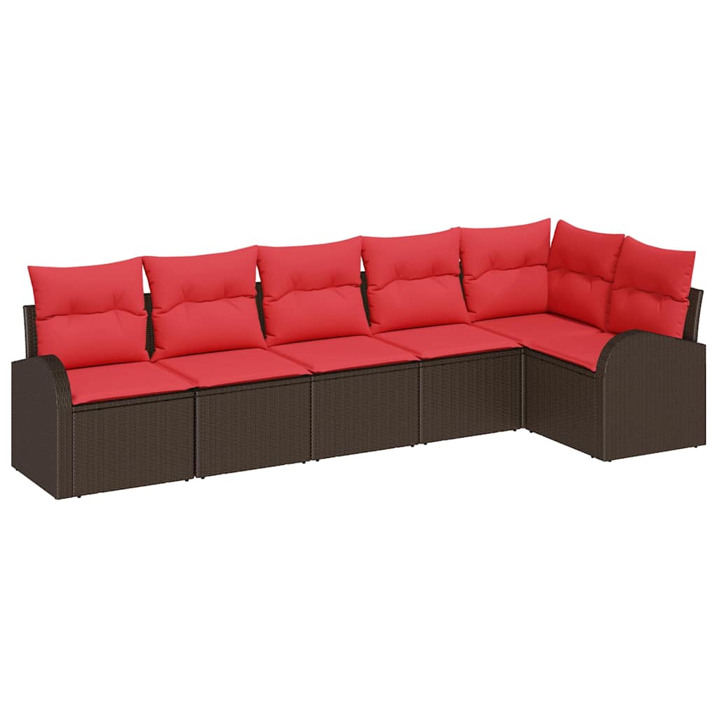 Garden Sofa Set with Cushions 6 pcs Brown and Red Poly Rattan