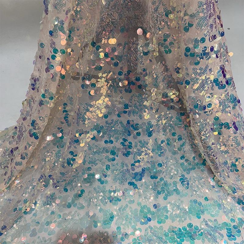 

5mm Multicolour Scale Sequins Fabric Glitter Embroidered Material for DIY Clothes, Skirts, Dresses, handmade DIY, Etc. 1Yard