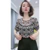 Women Casual Floral Print Lace Trim Loose Chiffon Blouse