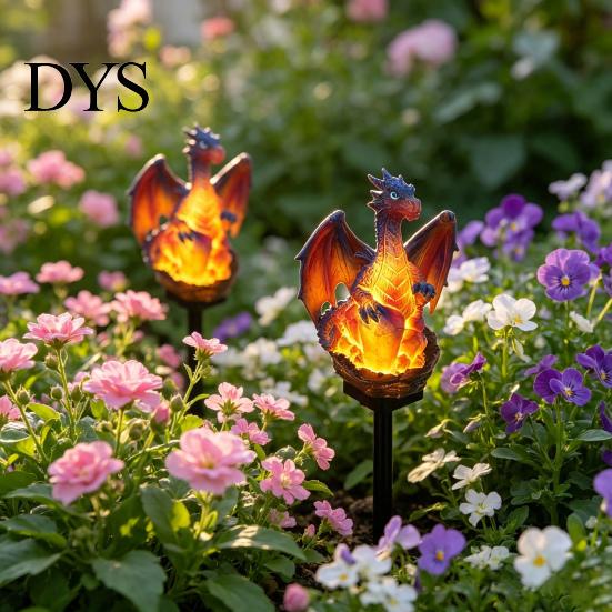 Outdoor Solar Powered Resin Sculptures Dragon Garden Statue Light, Halloween Witch Pathway Warm Figurine Lighting LED Glow, Gothic Medieval