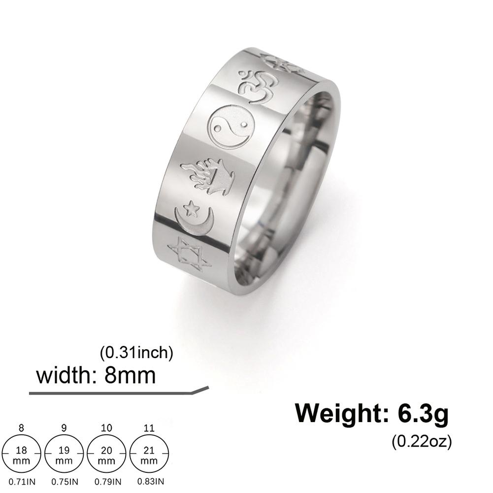

LIKGREAT Punk Ring Star of David Finger Rings Moon Stainless Steel Vintage OM Symbol Yin-Yang Amulet Jewelry Gift for Women Men 8