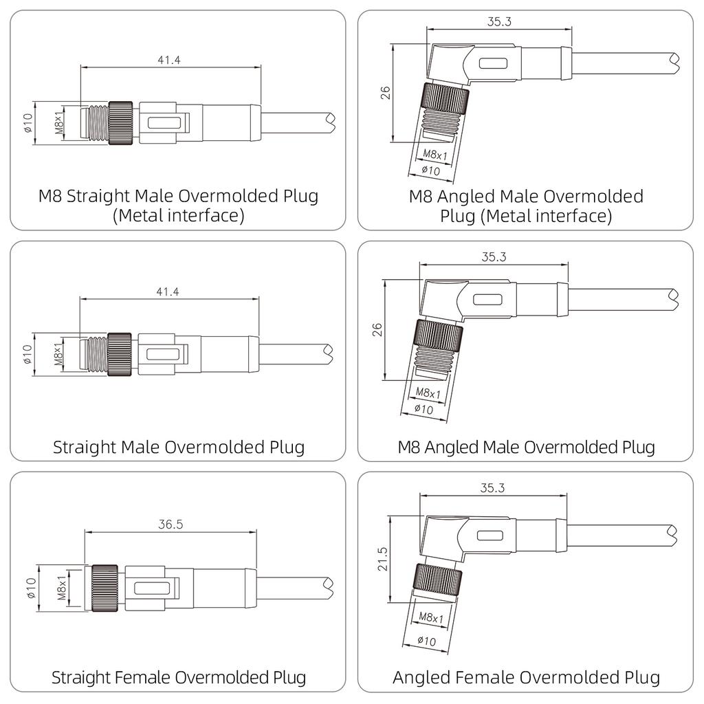 M8 IP67 Waterproof Connector Metal Interface Straight /Right Angled Male Aviation Plug Molding Cable 3 4 Pin 5B Code 1M 2M 5M