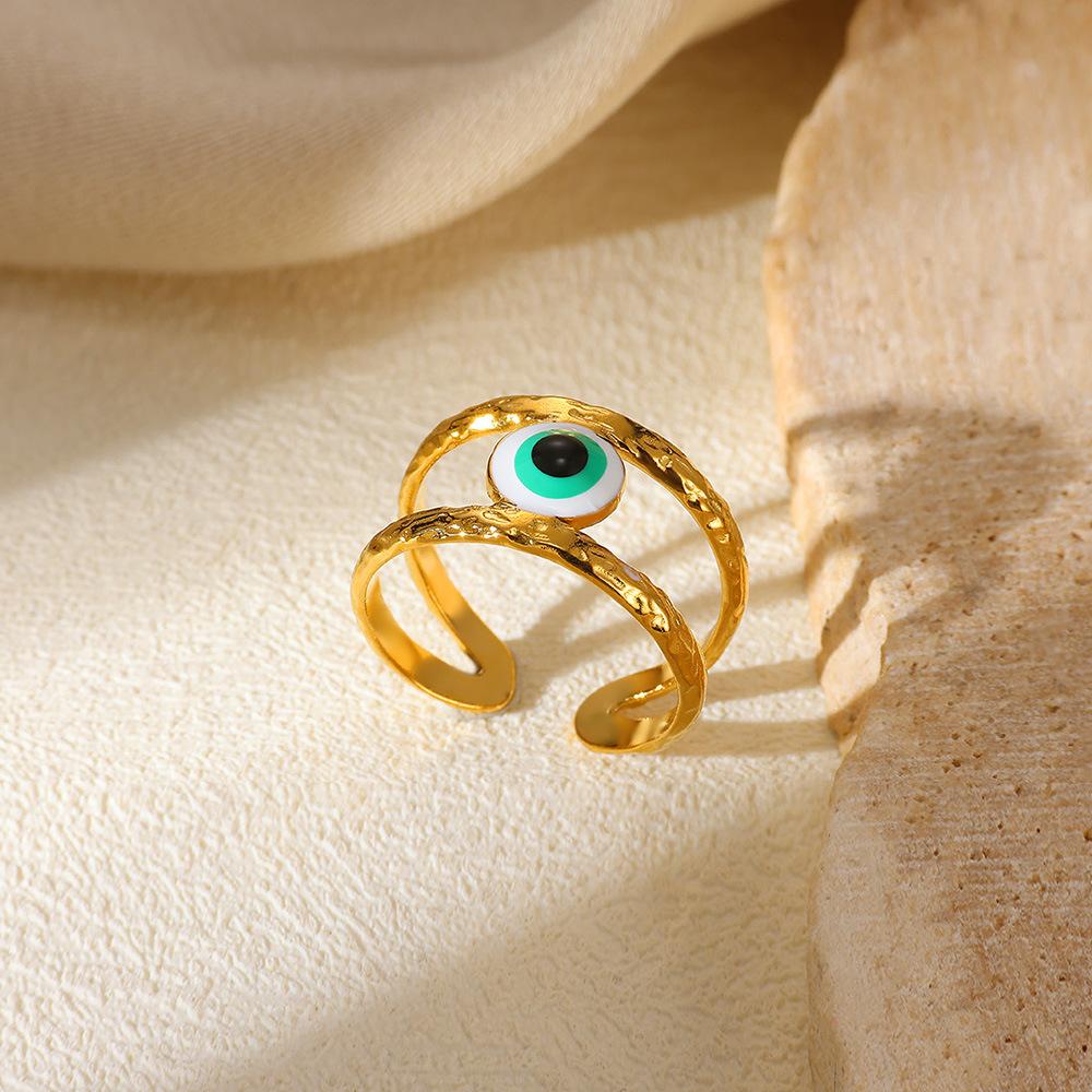 Vintage Evil Eye Rings For Women Gold Color Opening Stainless Steel Oil-Dropping Evil Eye Ring Lucky Aesthetic Turkish Jewelry