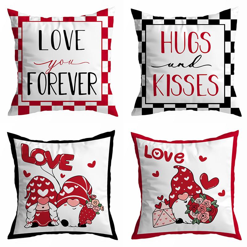 Valentine's Day Pillowcase, Peach Skin Velvet Heart Print Home Fabric Sofa Pillow, Car Waist and Back Cushion Cover
