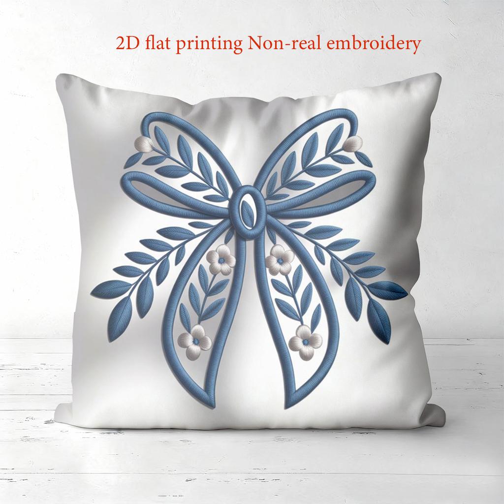 1 Pieces Blue Bow Embroidered Pattern 2D Printed Pillow Polyester pillowcase, sofa decorative cushion cov Headboard Pillow