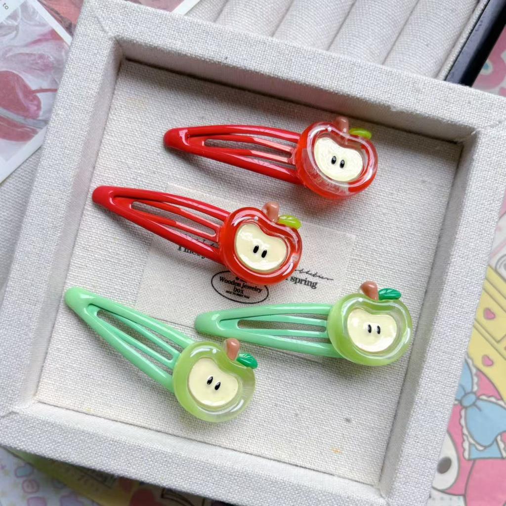 2025 4pcs Cute Apple BB Clip Ins Simulated Fruit Hairpin Broken Hair Side Girl Hairpin Sweet Hair Accessories Clip Headwear