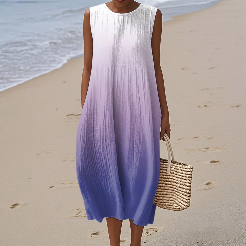 Women's Fashion Casual Sleeveless Round Neck Gradient Elegant Temperament Dress