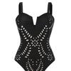 Womens Two-Piece Deep V Neck Push Up One-Piece Swimsuit With Cover Skirt Beach