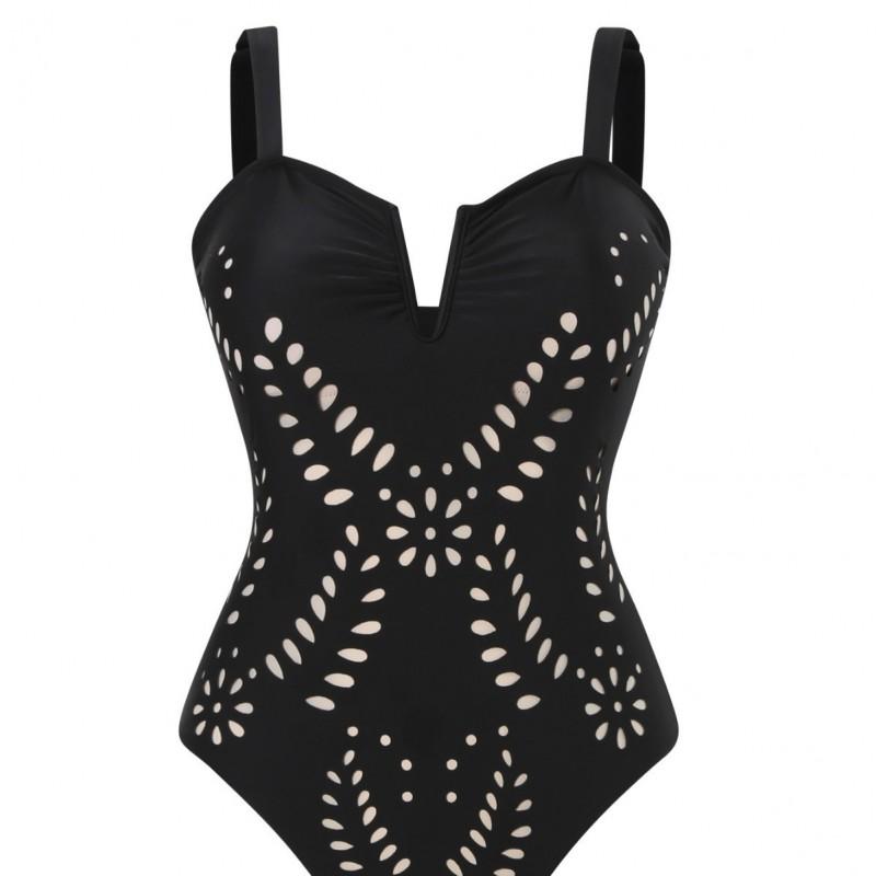 Womens Two-Piece Deep V Neck Push Up One-Piece Swimsuit With Cover Skirt Beach