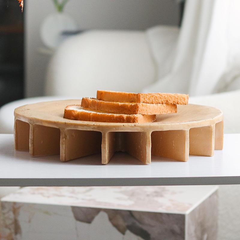Modern Wabi-sabi Style Imitation Travertine Tall Tray Ornaments Living Room Exhibition Hall Model Room Desktop Decoration Round Storage Tray