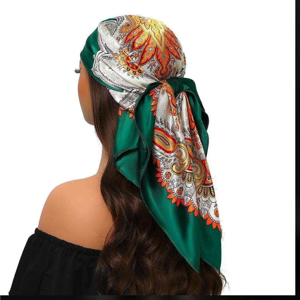 Lenço de Cabeça Feminino Marca de Luxo Quadrado 90*90cm Seda Foulard Cetim Bandana Cabelo Lenço de Pescoço Macio Hijab Lenços de Cabelo Para Senhoras