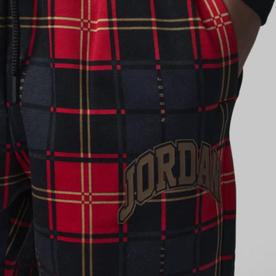 Jordan Plaid Letter Logo Print Cuffed Knit Sports Pants Kids Bottoms Black FB9432-010