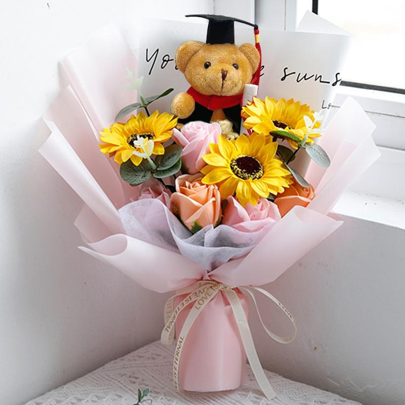 Graduation Sunflower Flowers Dr. Bear Flower Bouquet Photography Props Graduation Ceremony Props Graduation Gift