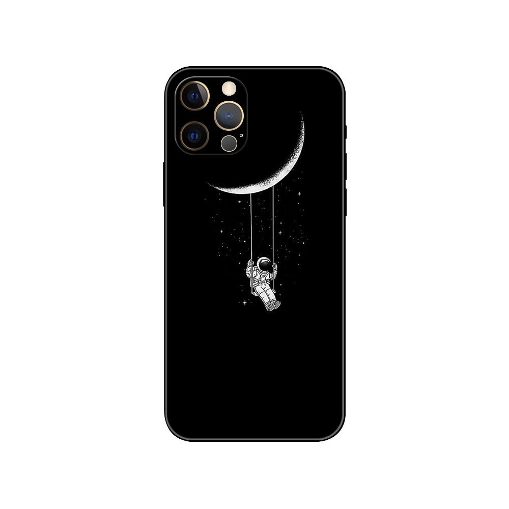 Space Moon Phone Case for Iphone 5 5s 2020se 6 6s 7 8 Plus X 10 XR XS 11 12 13 Mini Pro MAX Black Tpu Back Cover