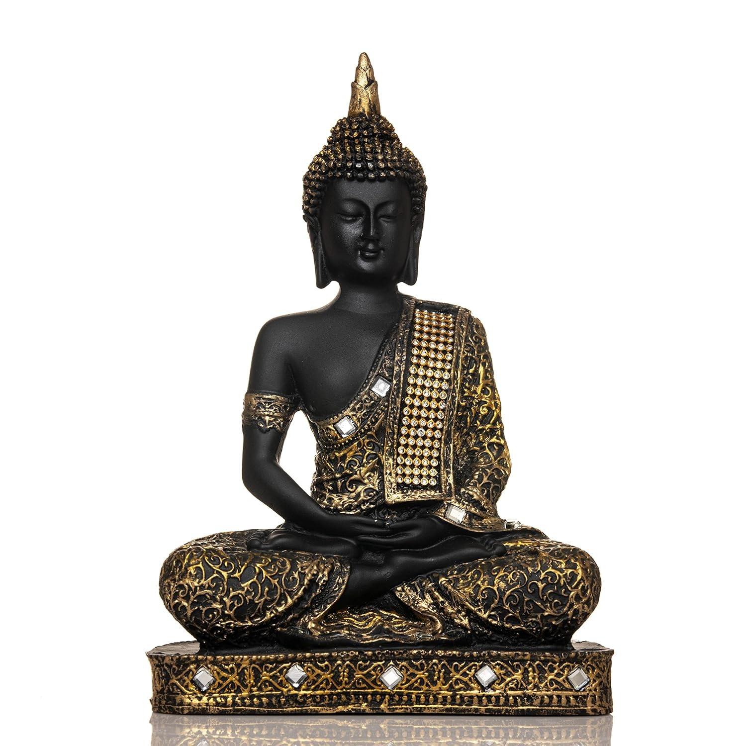 

New 25 Centimetre Meditating Sitting Buddha Statue showpiece Idol Home Decor Items for Living Room and Gifts Onesize золотой