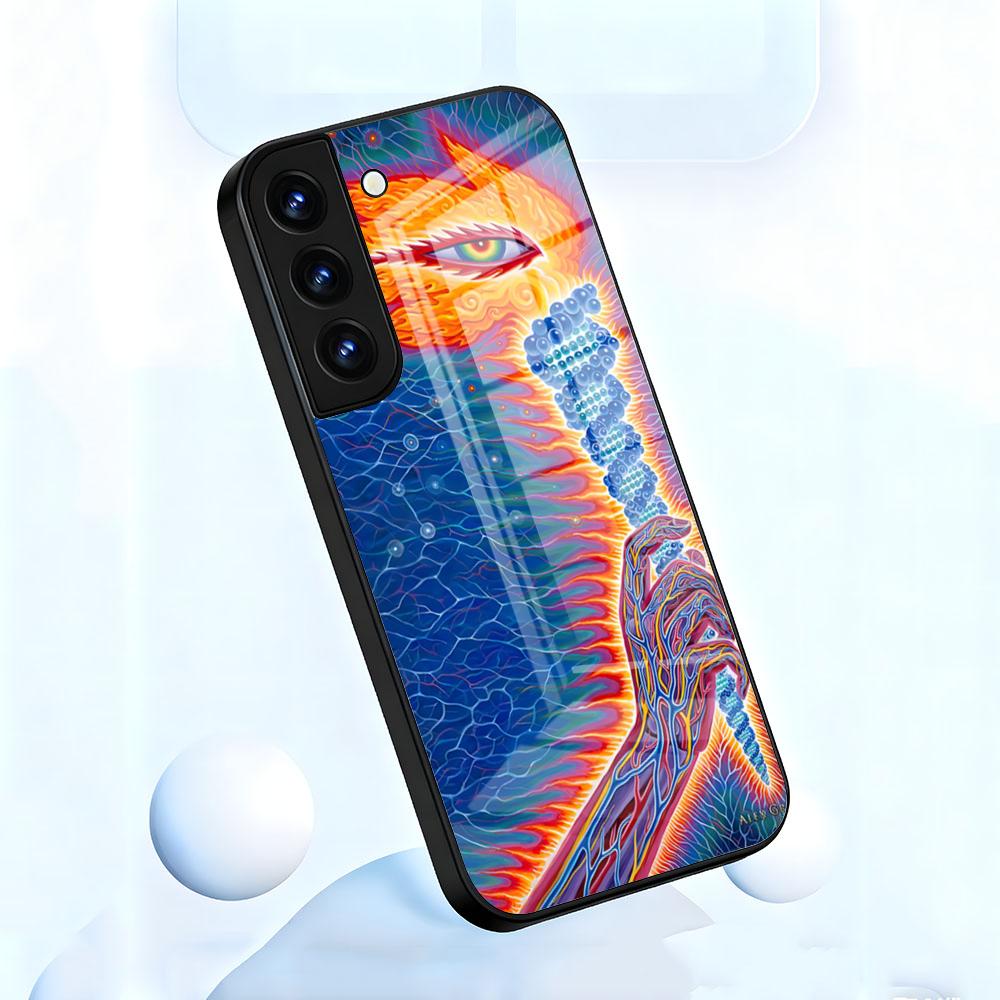 Alex Grey Trippy Phone Case For Samsung S26 S25 S24 FE S23 S22 S21 Plus S20 Ultra Note20Ultra Black Glass Cover
