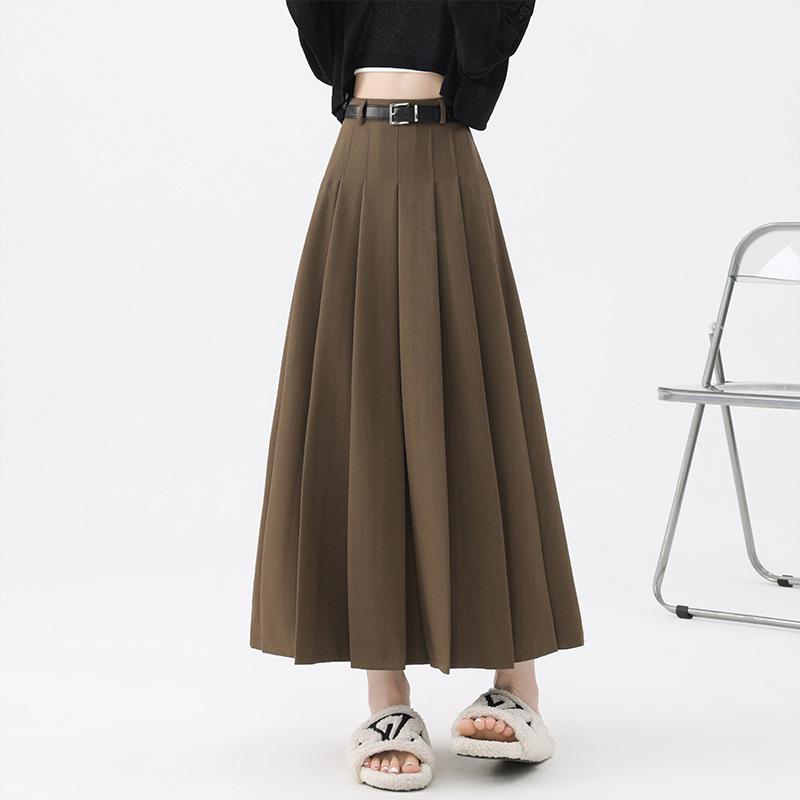 

High Waist Pleated Midi Skirt with Belt - Elegant Spring/Autumn/Winter Style for Women Medium