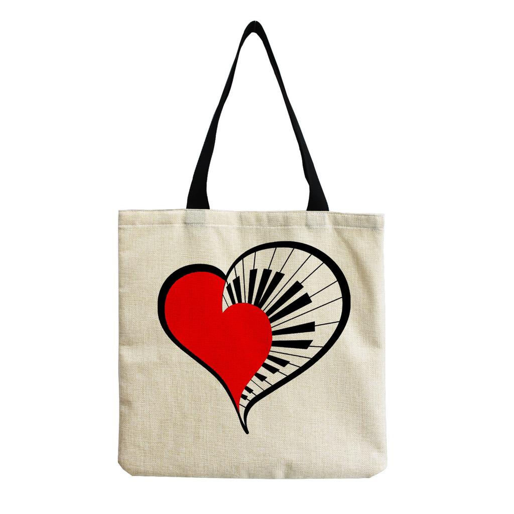 Sac Cabas Vintage en Lin pour Femme - Grande Capacité Sac à Bandoulière Imprimé Piano pour Usage Quotidien & Courses KTB