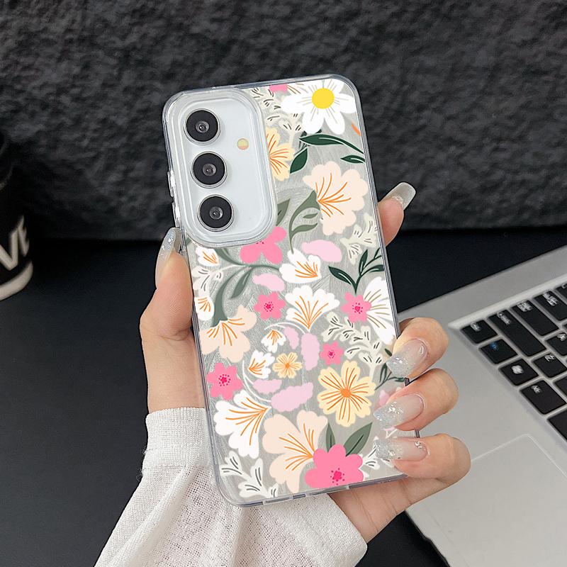 Coque Rigide Laser Fleurs Colorées Pour Samsung Galaxy S25 S24 S23 Ultra S24 FE S22 Plus A56 A55 A15 A16 A35 A25 A54 5G