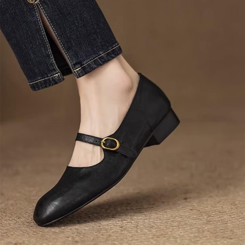 Módní Lehké Pohodlné Mary Jane Boty Dámské Módní Čtvercový Podpatek Ležérní Baleríny Velikost 42 Měkká Kůže Baleríny Zapatos De Mujer