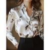 2026 New Small Fresh Floral Print Satin Blouse for Women Slim Fit Office Commute Long Sleeve Shirt