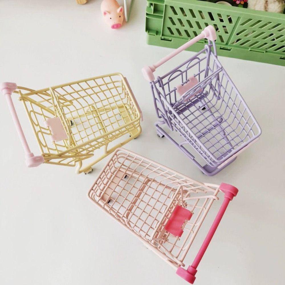 Model Mini Storage Basket Metal Toy Trolley Container Portable Shopping Cart Storage  Desktop