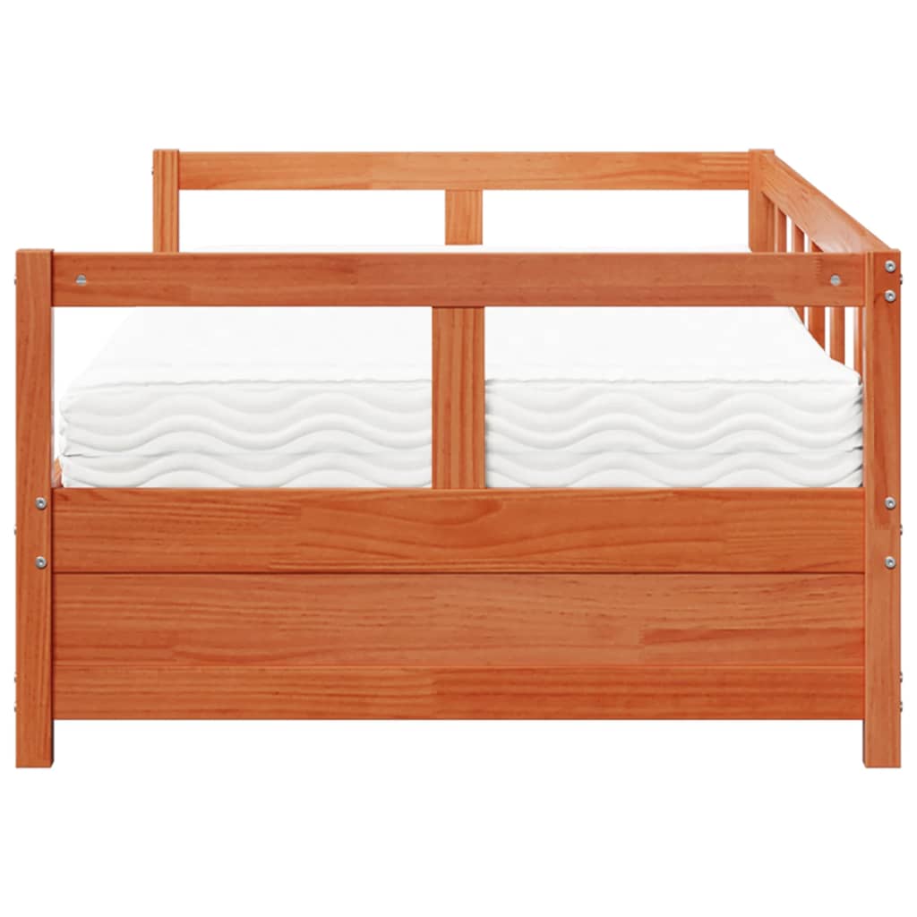 Daybed with Mattress Wax Brown 90 x 200 cm Solid Pine Wood