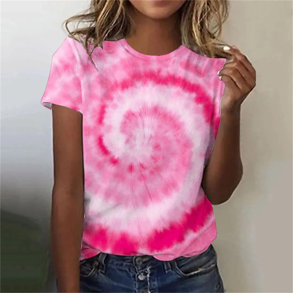 Colorful Tie Dye Pattern 3d Print T-shirts Women O-neck Short Sleeve T Shirt Y2k Harajuku Oversized Tees Tops Female Clothing