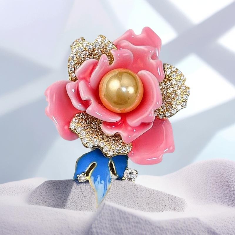 

Peony Girl Fashionable and Elegant Enamel Oil Drop Flower Decoration Brooch 4*6CM