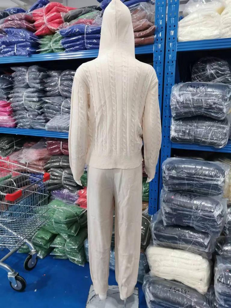Autumn/Winter Cable Knit Hooded Zip-Up Top and Home Set for Women