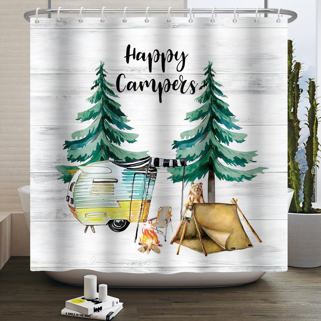 Rlsgjlkjk Forest Animals Shower Curtain Jungle Trees Plant Wildlife Bird Bear Fox Deer Modern Minimalist Bathroom Shower Curtain