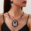European-American Fashion Retro Pendant Necklace & Oval Earrings Set for Women