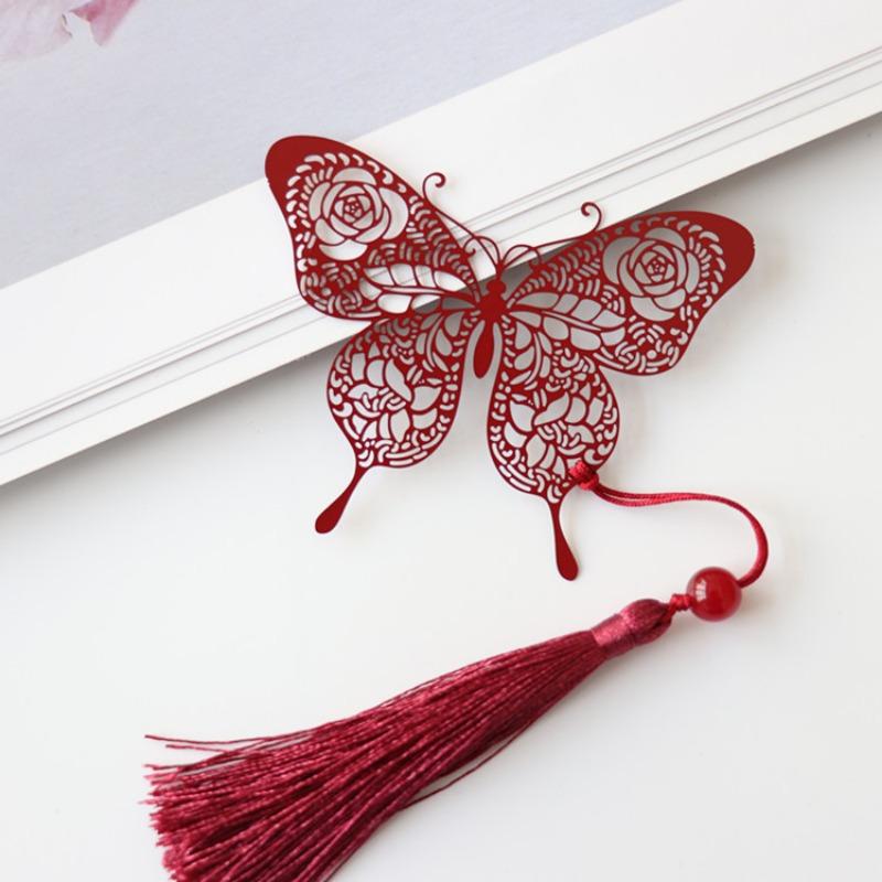 1Pc Vintage Butterfly Rose Ribbons Tassel Pendant Office Book Marker Supply School Creative Student Stationery Metal Bookmark