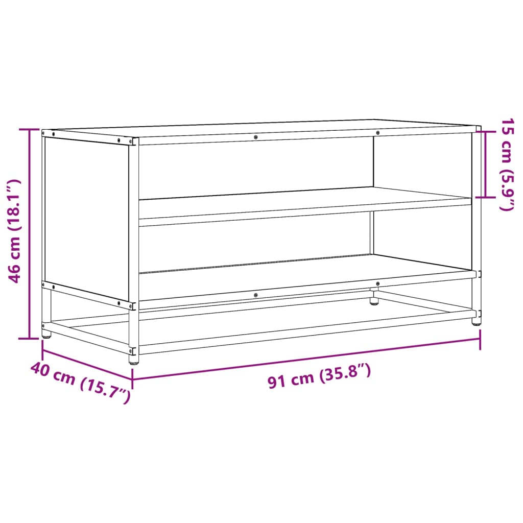 TV Stand in Sonoma Oak Finish 91 x 40 x 46 cm Made of Engineered Wood and Metal