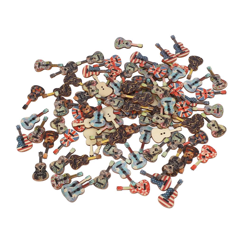 100pcs Wooden Guitar Buttons DIY Handcraft Cute Sewing Buttons with 2 Holes for Photo Frames Phone