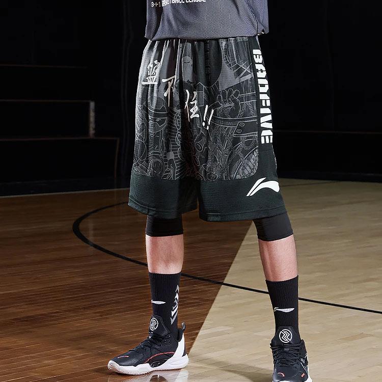 Li-Ning Sports Basketball Series Letter Graphic Loose Casual Shorts Men Bottoms Black Gray AAPS135-1