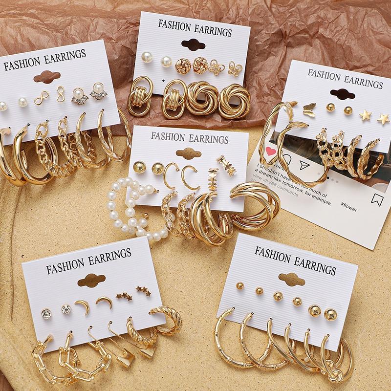 IF ME Korean Butterfly Pearl Stud Earrings Set Fashion Geometry Zircon Hoop Earring Women Jewelry Accessories