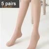 5 Pairs Women Stockings Ultra-thin See-through High Elasticity Anti-slip Solid Color Soft Breathable Quick Dry Lady Calf Length Long Socks