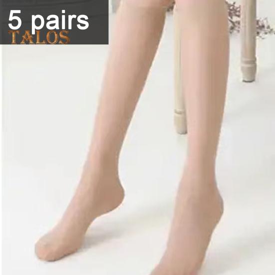 5 Pairs Women Stockings Ultra-thin See-through High Elasticity Anti-slip Solid Color Soft Breathable Quick Dry Lady Calf Length Long Socks