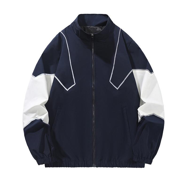 

Spring Tooling Jacket Men s Sports Top Casual Stand-up Collar Reflective Strip Jacket Men s Clothing S