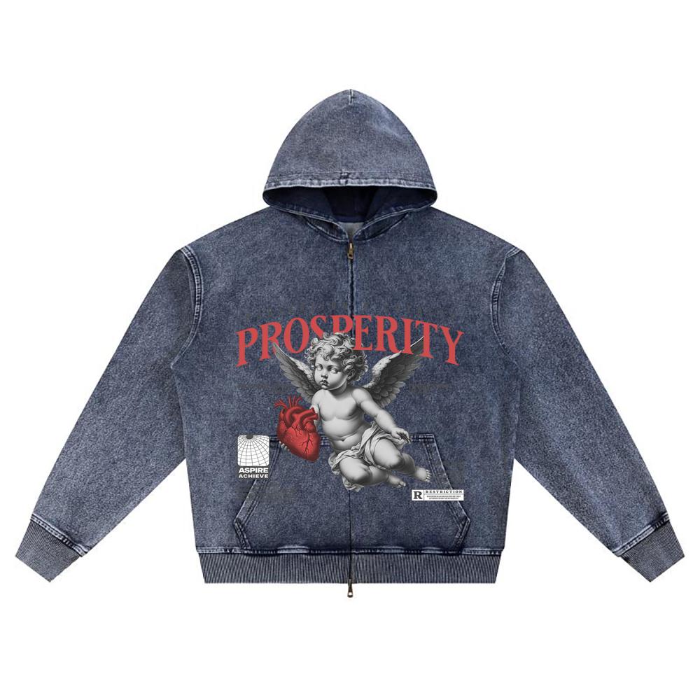 

DTG print Knitted Denim Zip-Up Hoodie Prosperity Brother Print Zipper Hoodies XL темно-синий