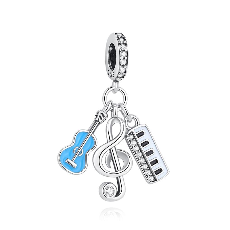 Original 925 Sterling copper Charm Bead Love Music Note Piano Pendant Charms Fit Brand Bracelets Necklaces Women Diy Zircon