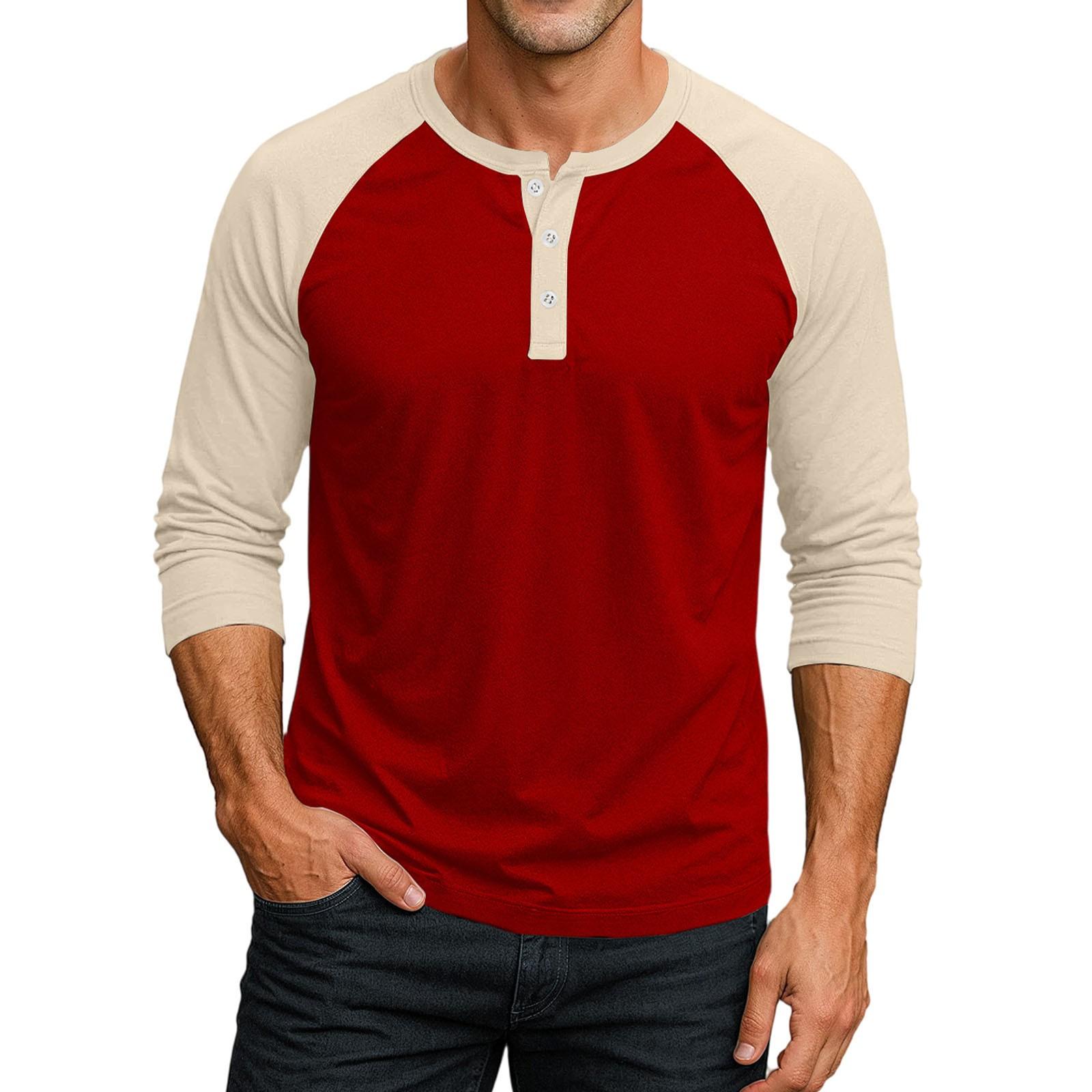 

Men s Button-Down Contrast Raglan 3/4 Sleeve Top XXXL червоний