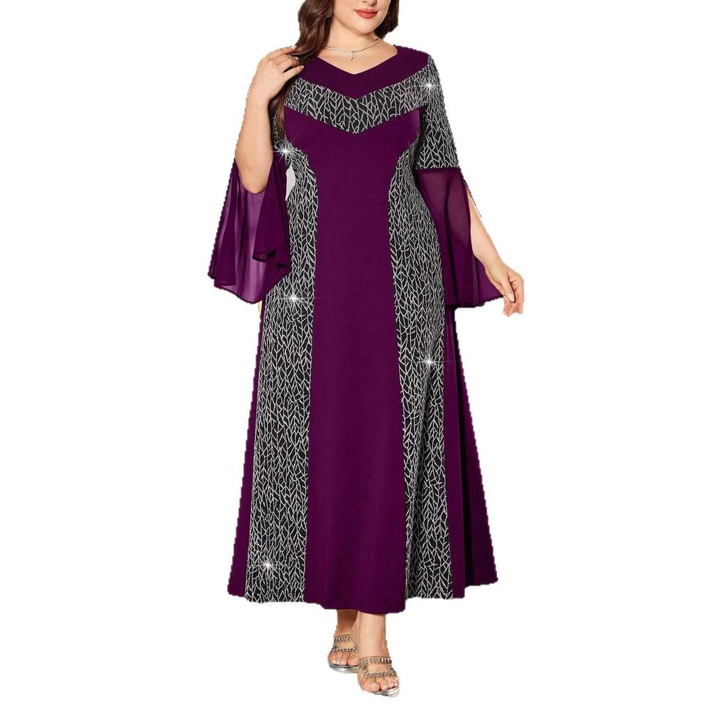 Plus Size Patchwork Nightclub Sexy Evening Gown - Stylish Goddess Temperament