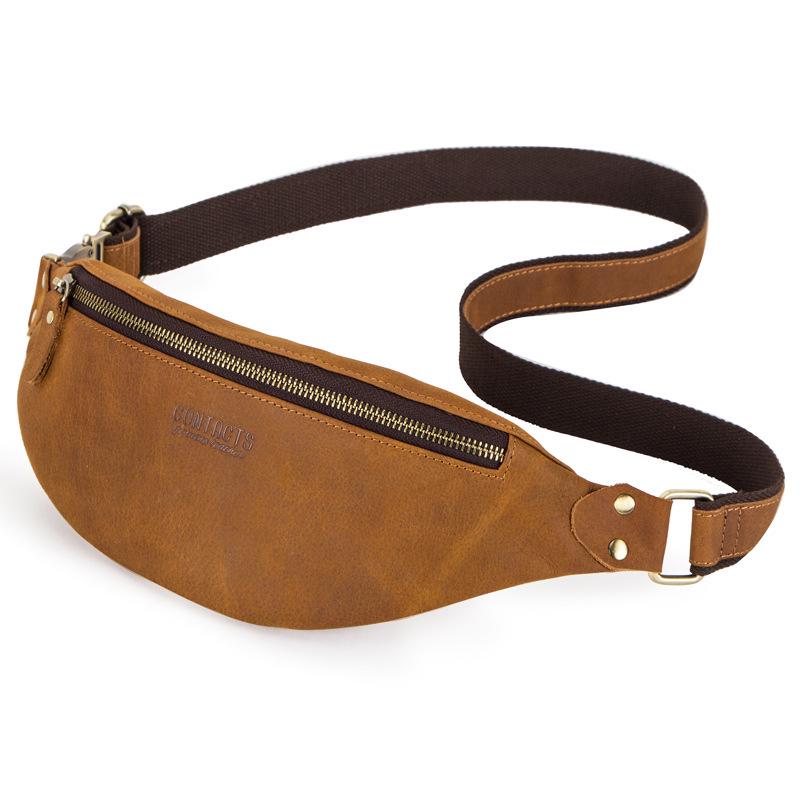 

Black Angel Men s Genuine Leather Retro Waist Bag - European & American Trend коричневий