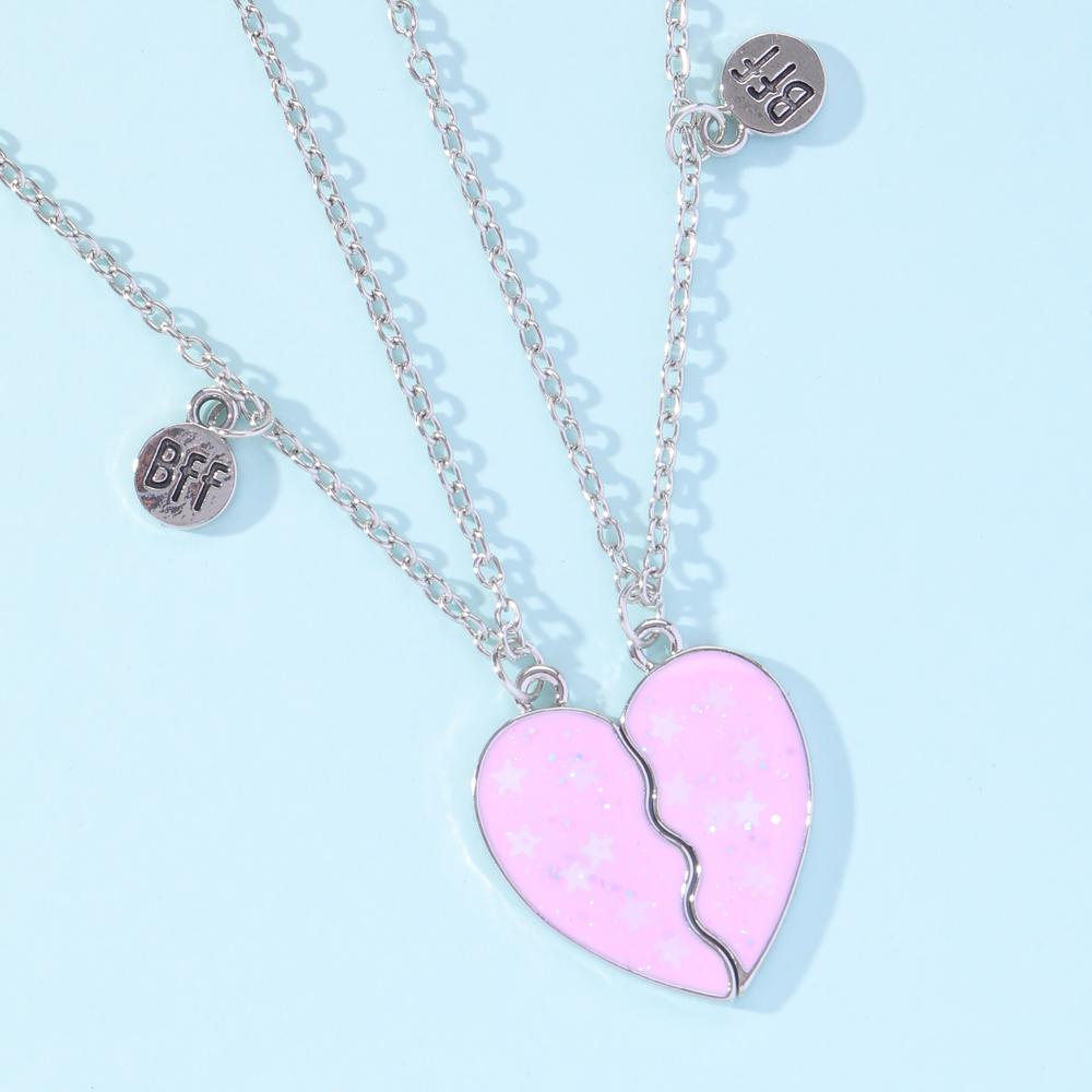 Set di 2 Collane con Ciondolo a Mezzo Cuore Colorato Catena con Perline Fascino Migliori Amici Choker Gioielli BFF Per Bambini Amicizia