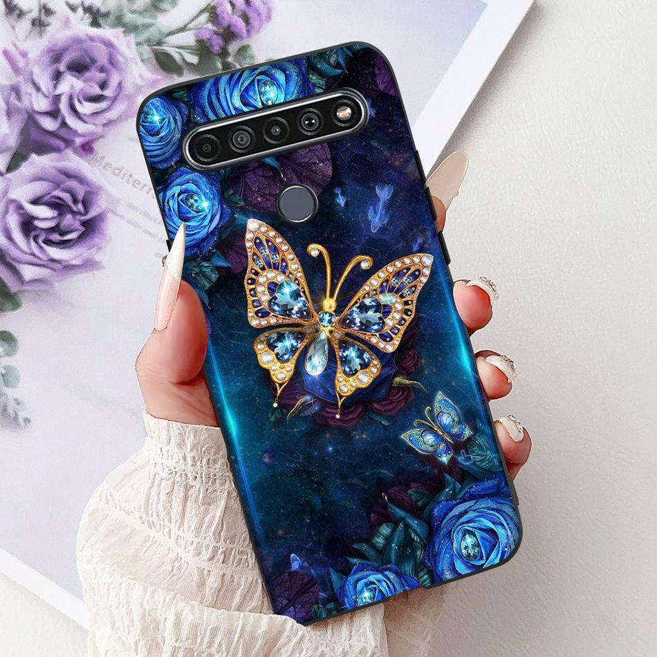 For LG K41S K51S 2020 Elegant Floral Cat Printed Phone Case For LG K41S K51S LM-K410 LM-K510 Black Silicone Soft Cases