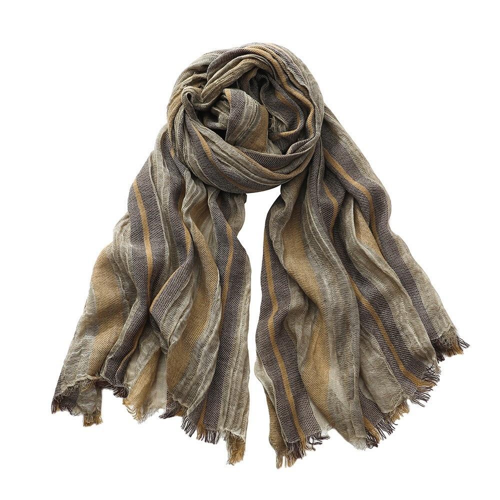Breathable Cotton Linen Neckerchie Short Tassel Unisex Scarf Soft Striped Scarf Office