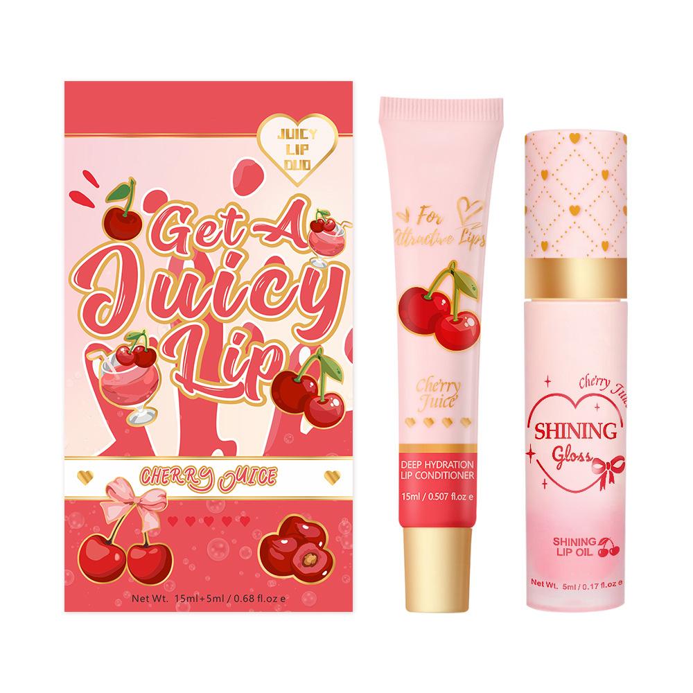 Cherry Juice Shining Lip Duo – Deep Hydration Lip Conditioner + Shining Lip Oil, Plumping & Glossy, 15ml + 5ml Cherry Lip Duo
