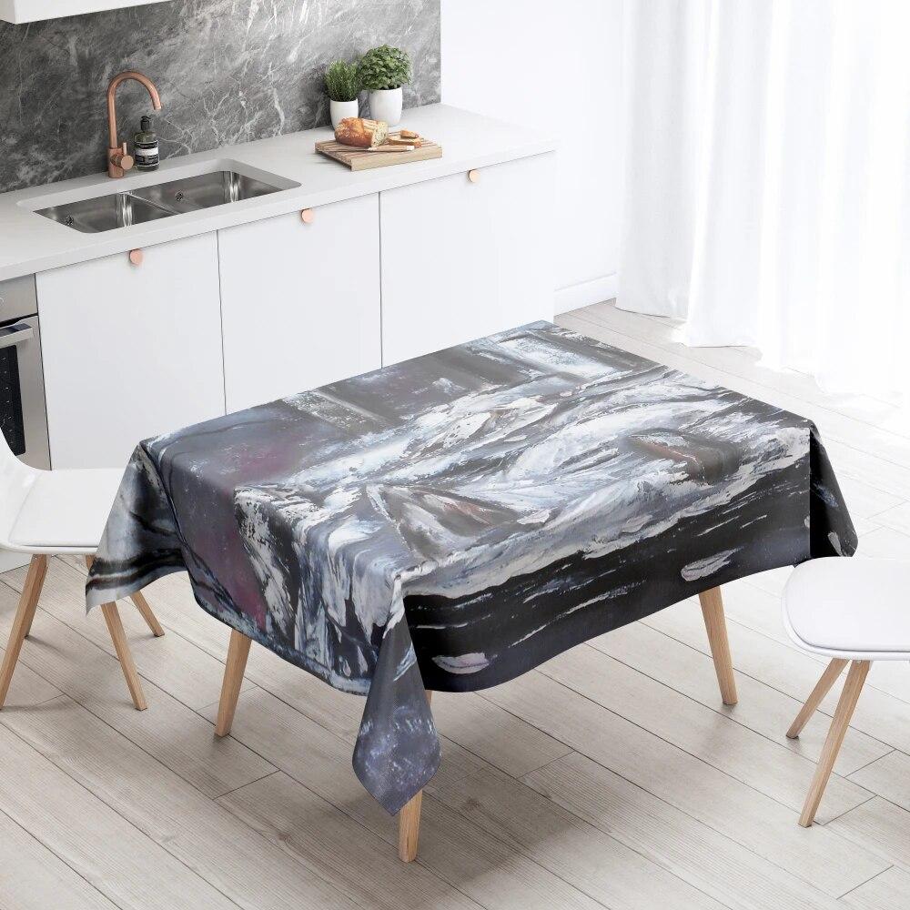 Woods Snow Tablecloth Home Decor Stain Resistant Waterproof Table Decoration Rectangular Kitchen Fireplace Countertop